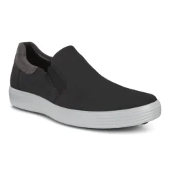 ECCO Men's Soft 7 Black Nubuck Leather Slip-On Sneaker